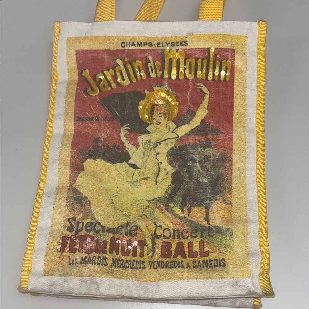 Source Unknown Vintage Graphic Tote with Yellow Handles preowned